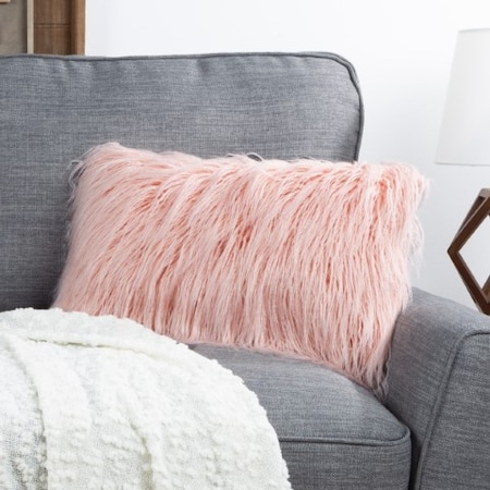 Hastings Home 12x20 Faux Fur Lumbar Pillow, Pink